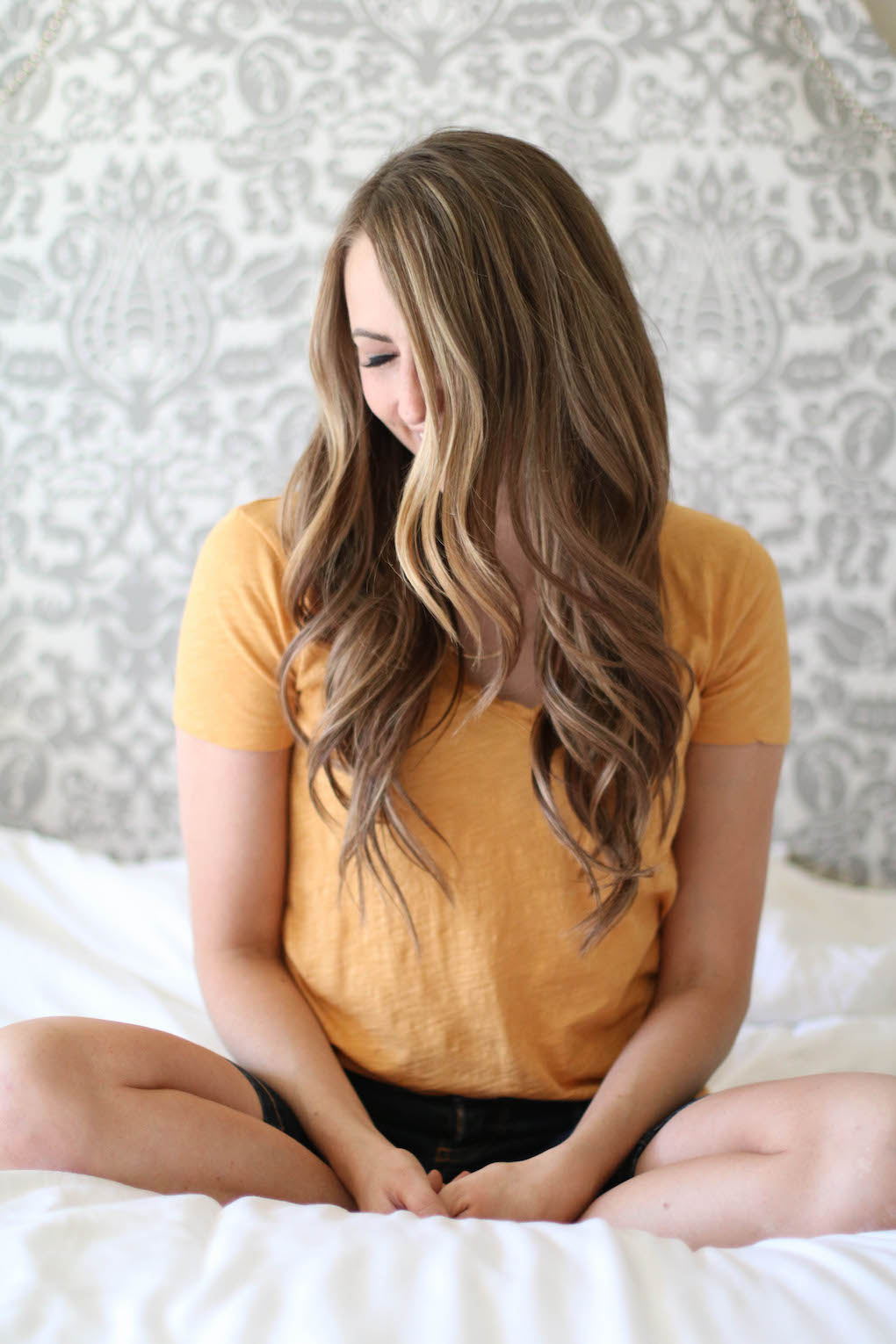 long caramel brown hair with loose curls
