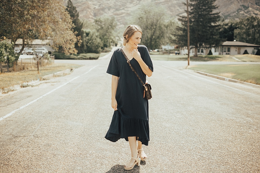 Navy Maxi Dress For Fall by Utah fashion blogger Dani Marie.
