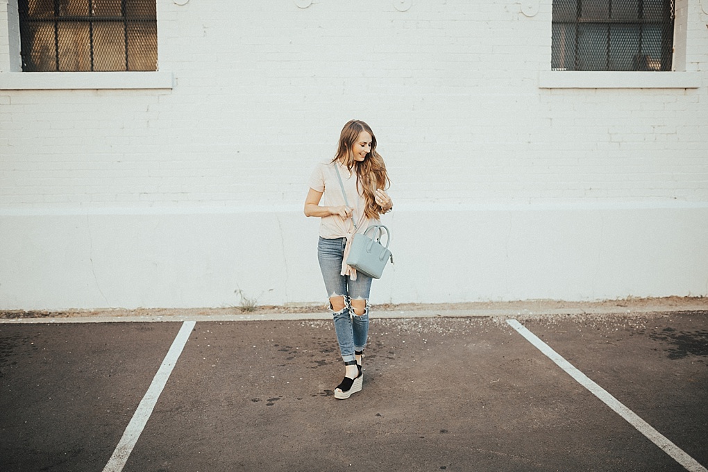 The Must Have Tie Tee Shirt To Transition To Fall by Utah fashion blogger Dani Marie.