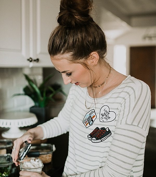 Rubbermaid containers with baked potato bar ingredients